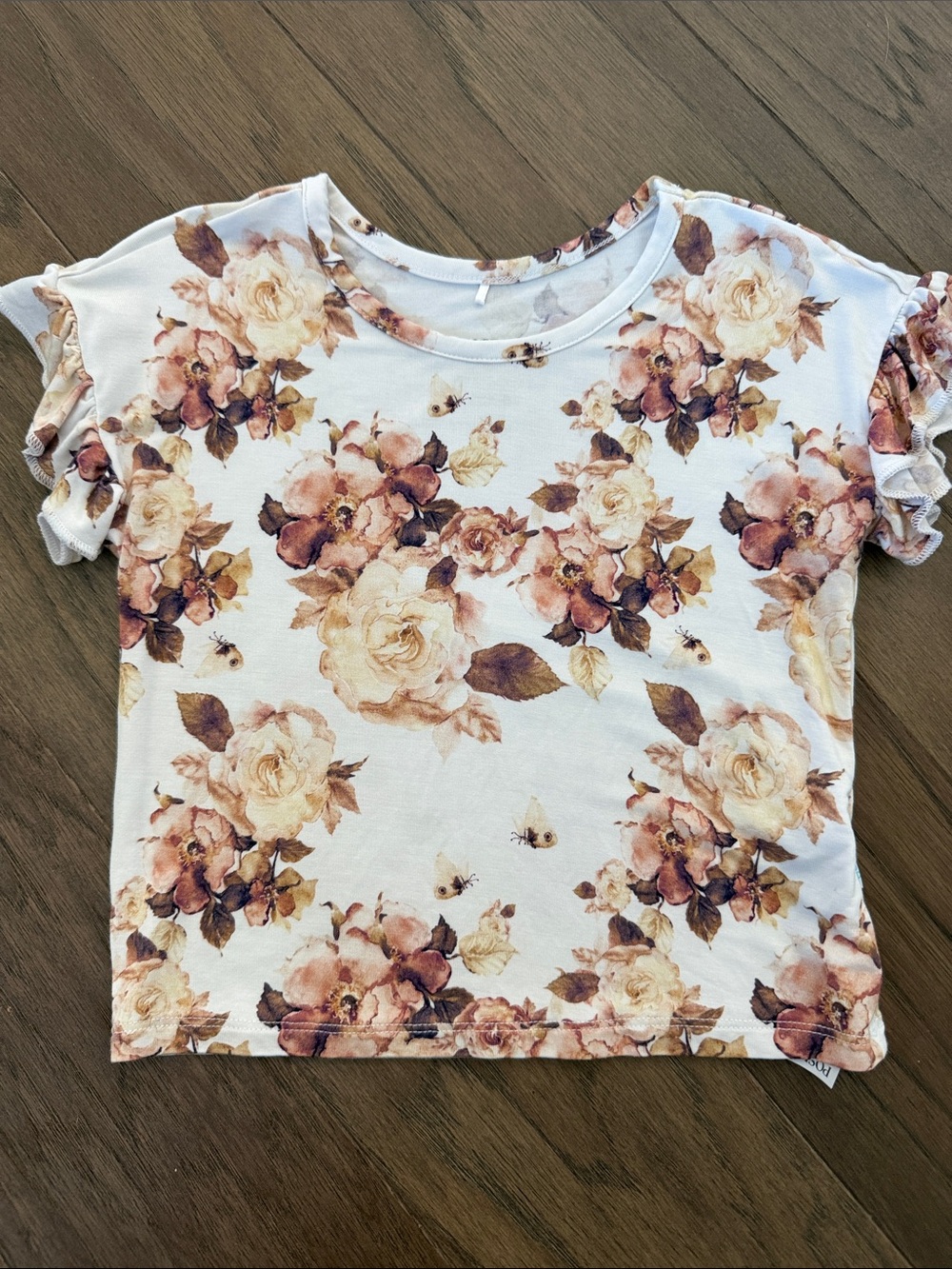 Posh Peanut Floral bamboo Tee in Cream and Brown